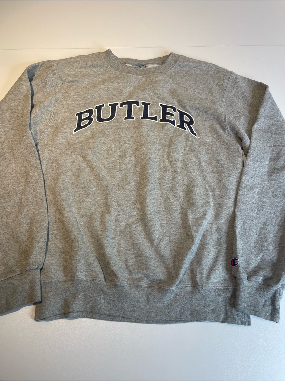 Champion Grey Crewneck Sweatshirt with Navy Butler Lettering